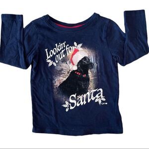 Crown & Ivy Size 3T Black Lab “Looking Out For Santa” Navy Long Sleeve Tee